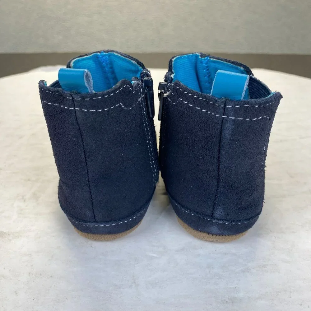 Robeez First Kicks Maddox Navy Leather Boot Size 6-9 Months Zipper,Baby, New